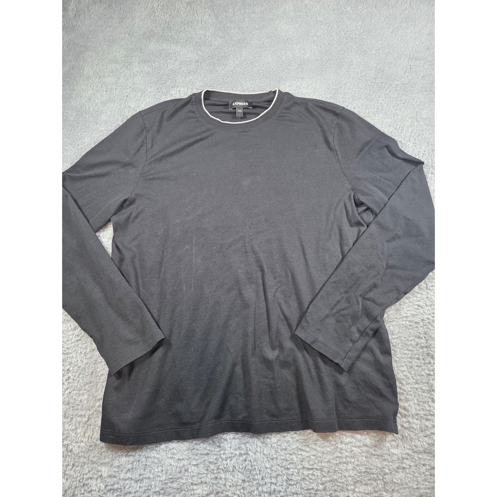 Express Mens Long Sleeve Crew Neck T-Shirt Black Contrast Trim‎ Large